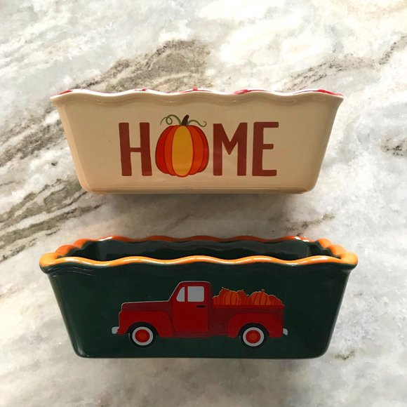 Set of 2 Ceramic Fall Mini Loaf Pan NEW - Picture 1 of 2